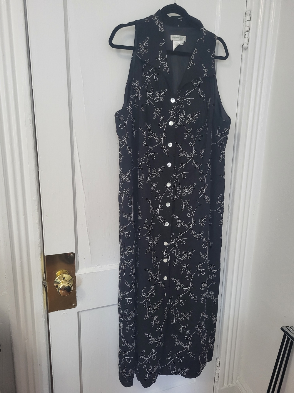 90s Coldwater Creek Black Maxi Dress with White Floral Vines